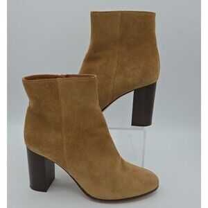 Maje Suede Camel Brown Side Zip Ankle Boots Booties Size EU 39 US 8.5 Block Heel